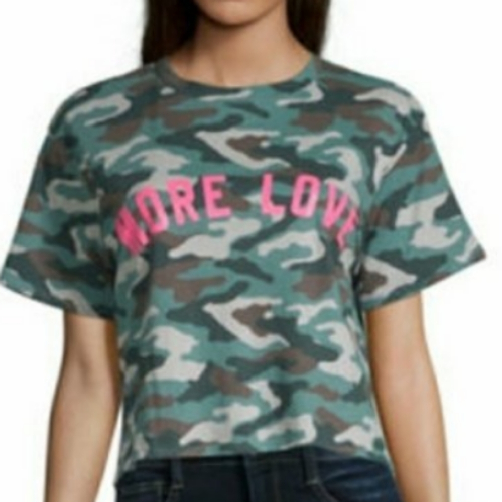 Arizona Jean Company " More Love" Camo Shirt 100% COTTON MEDIUM NWT